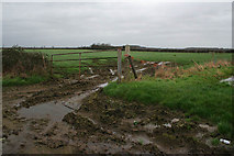 SK8547 : Muddy gateway on Claypole Lane by Kate Jewell