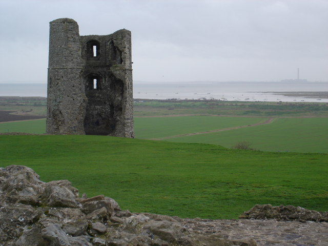 Hadleigh Castle with Thames Estuary and Isle of Grain power station