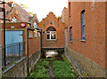 Watercourse which runs beside the Town Hall, Waltham Abbey, Essex.