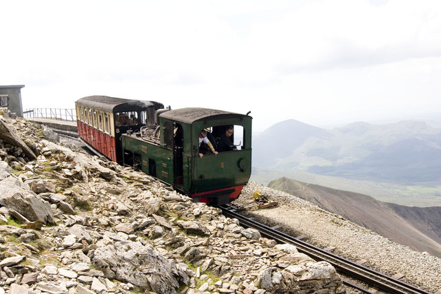 Train descending from summit of Snowdon