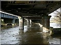 Underside of active railway bridge over River Aire