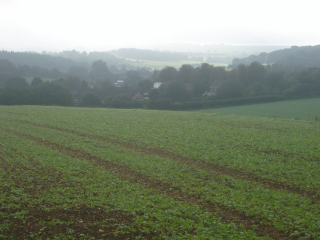 Great Bedwyn seen from the edge of Chisbury Woods