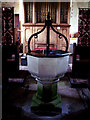 ST9639 : Font at St Cosmas and St Damian Church by Maigheach-gheal