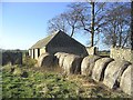 Farm building and bales