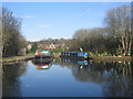 Barges moored alongside the Leeds and Liverpool Canal