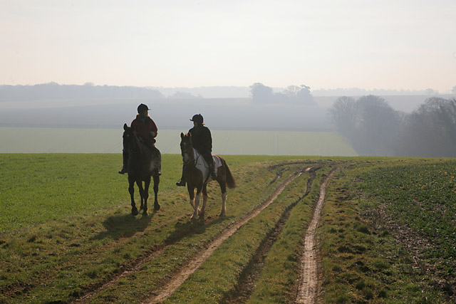 Horse riders on footpath SW of Brickkiln Wood, nr Whitchurch