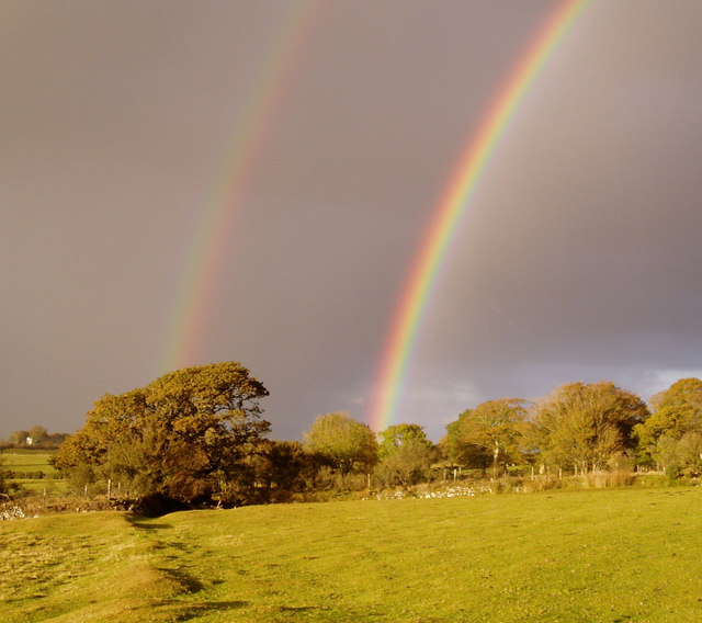 Fields and rainbows near Prewley.