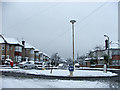 Roundabout at cross roads of Merrivale and Sheringham Avenue, N14