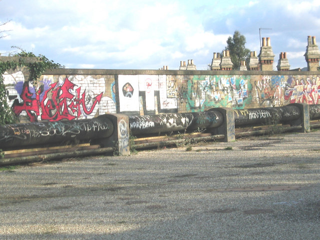 A graffiti gallery on the Greenways, near Abbey Mills Pumping Station