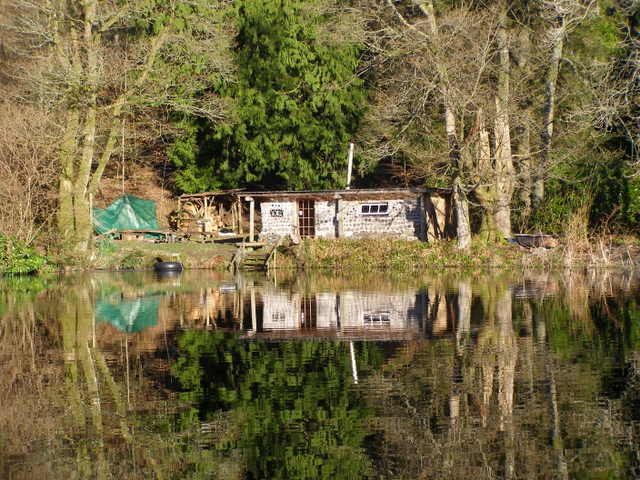 Pond and sauna building at Laurieston Hall