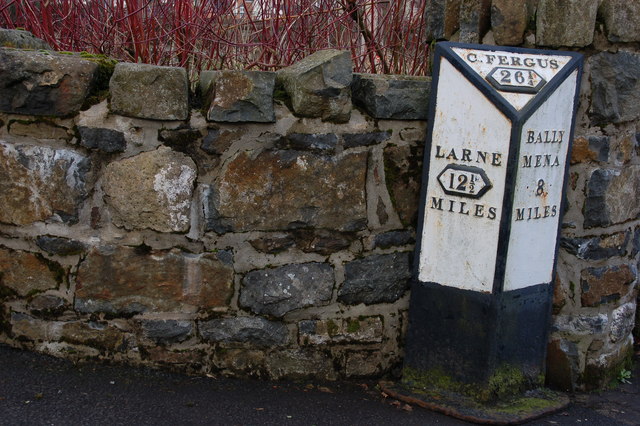 Old milepost, Broughshane (1) © Albert Bridge :: Geograph Ireland