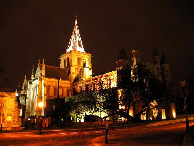 Rochester Cathedral at night