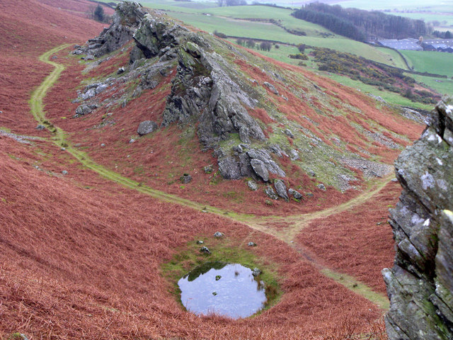 Littlefell Crags with tiny tarn.