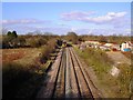 Railway line to Gloucester from Bristol, with train