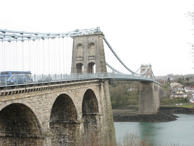 Pont Menai and Porthaethwy from the Gwynedd side