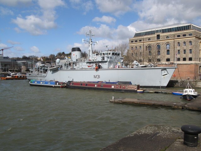 HMS Cattisbrook moored by Arnolfini Gallery