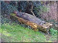 Carved fallen tree outside  churchyard of St Mary