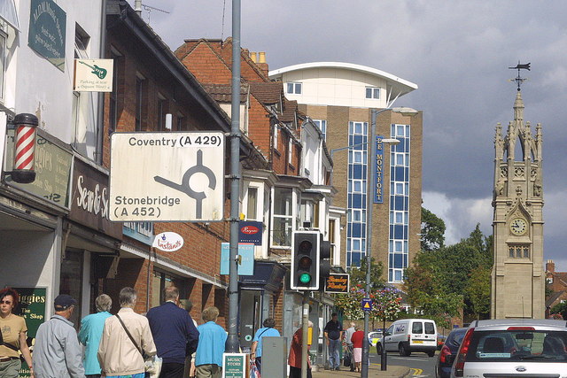 Kenilworth street scene and clock tower looking northwest