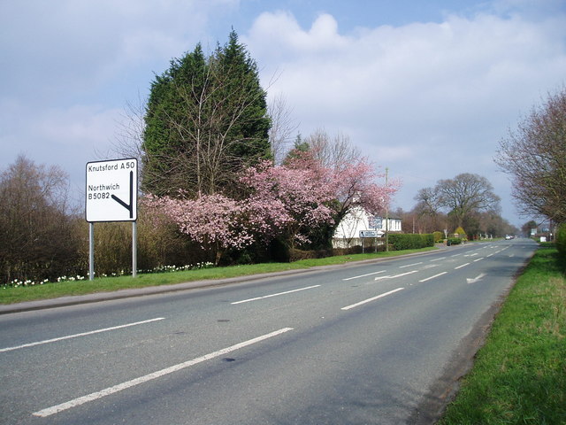Road Junction  of B5082 to Northwich on the A50