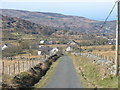 Looking down Lon Cefn Waen towards Blaen y waen Cottage and Capel Cefnywaen