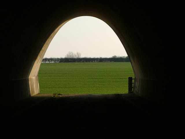 View through M40 tunnel, Wycombe Air Park is just beyond the hedge