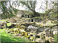 SH7655 : Outside privies at the ruined cottages, Rhiwddolion by Eric Jones