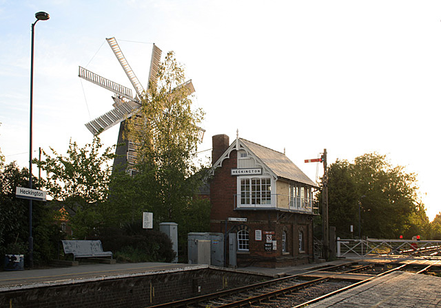 Heckington Station signal box and Heckington Windmill