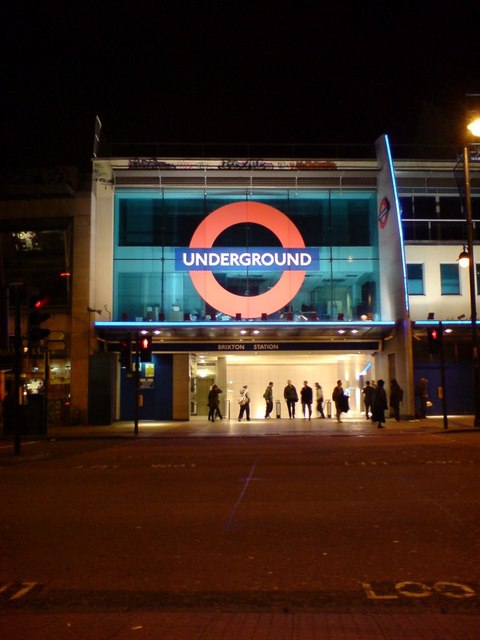 Brixton Underground station by night