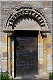 SP0153 : South door, Rous Lench Church by Philip Halling