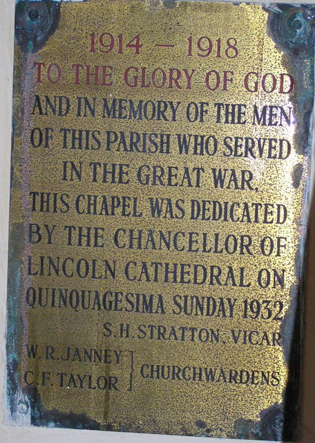 Brass Plaque for War Memorial Chapel;St Oswald Church