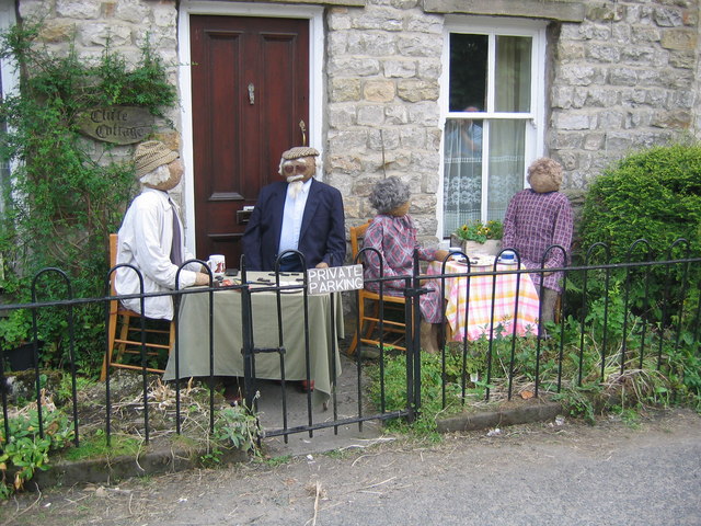Scarecrows outside Cliffe Cottage