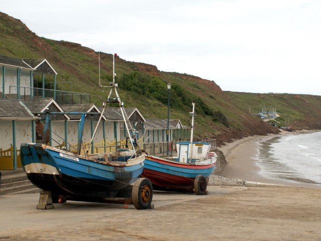 Coble Landing Filey looking to the Sailing Club