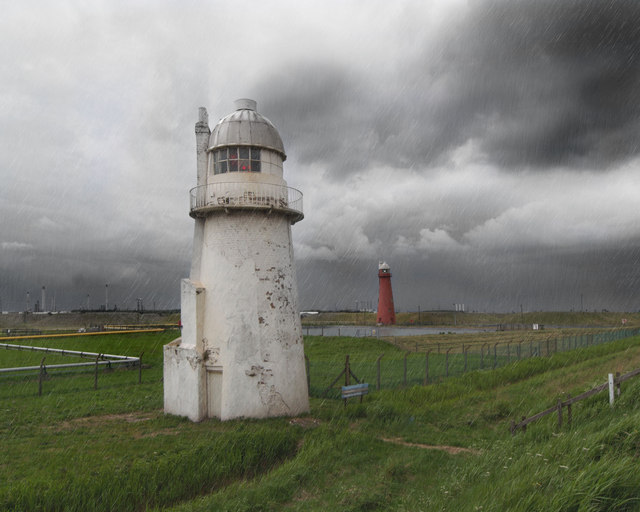 South Killingholme lighthouses in rain