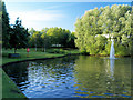 Office park lake and sitting area.