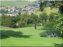 NT4936 : Golfers on the 2nd green at Galashiels Golf Course by Walter Baxter