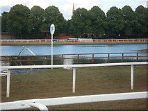 SO8455 : One furlong marker at Worcester Racecourse by Trevor Rickard