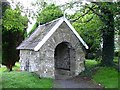 SJ0110 : Stone lychgate, St Cadfan's church, Llangadfan by Penny Mayes