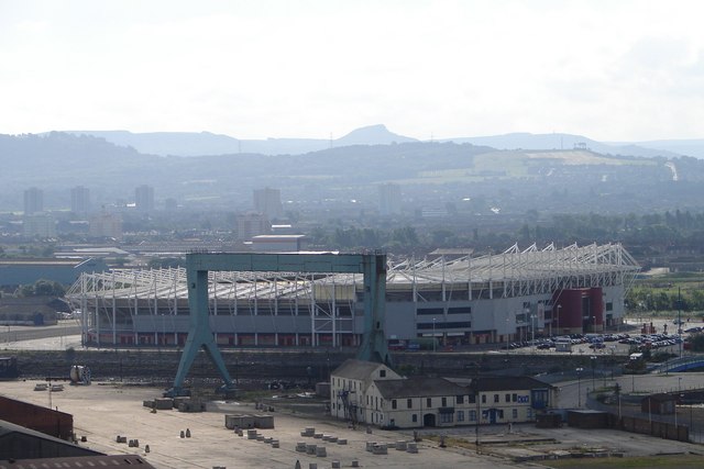 The Riverside Stadium seen from the Transporter Bridge.