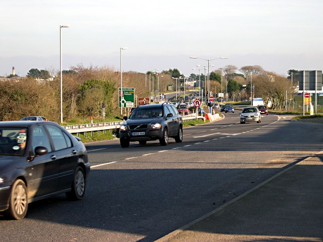 The A390 looking east towards Truro