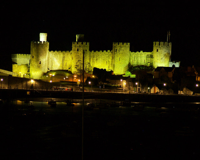 Conwy castle at night.