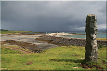 NM4883 : Eigg harbour and commemorative stone by Lisa Jarvis