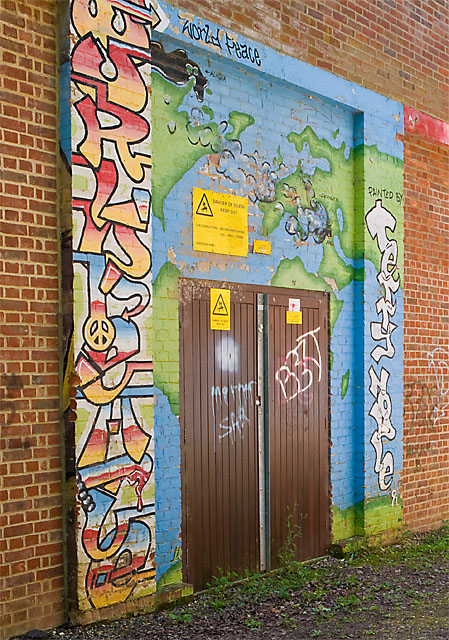 Graffiti on door of Butts Ash electricity substation