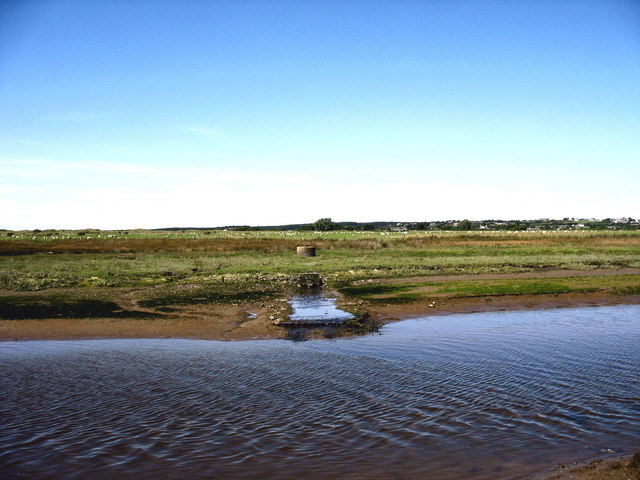 The confluence of Afon Rhos-ddu with Afon Braint at low water