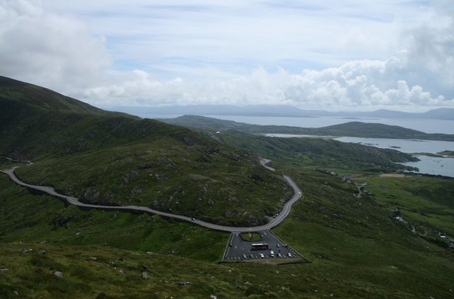 Car park and road (N70) at Beenarourke on the Ring of Kerry