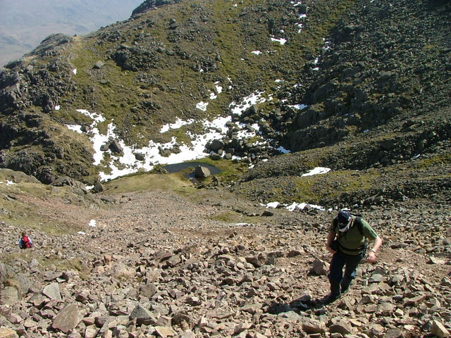 Ascent of scree slope from Foxes Tarn to Scafell summit