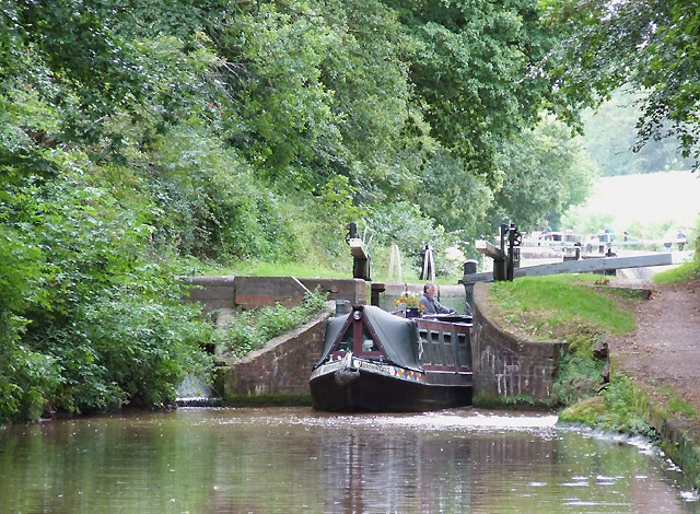 Narrow-boat leaving Tyrley Lock 4, Shropshire Union Canal, Staffordshire