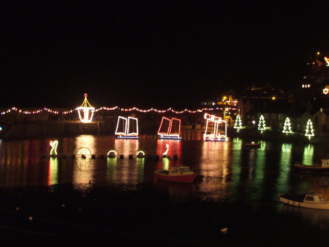Christmas lights, Mousehole harbour, 2006 (1)