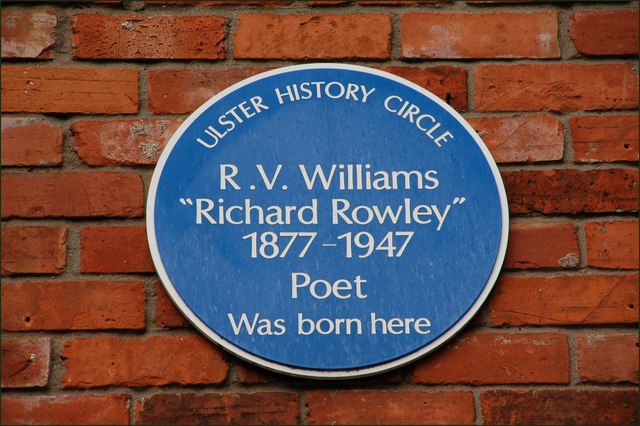 RV Williams plaque, Dublin Road, Belfast