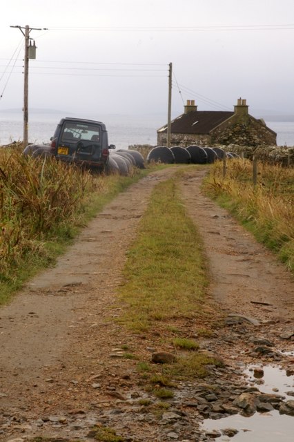 Croft, silage and old Land Rover at Copister