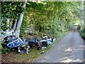 TQ8334 : Fly-tipped Reliant Robin on Stepneyford Lane near Benenden, Kent by Oast House Archive